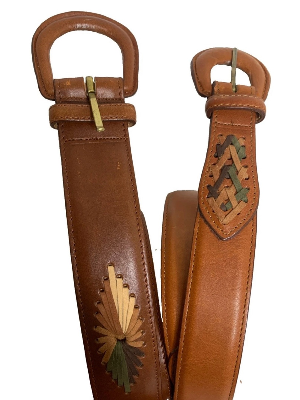 2 Vintage All Week Long Belts Leather USA Southwestern Size 32/ M Braided Accent